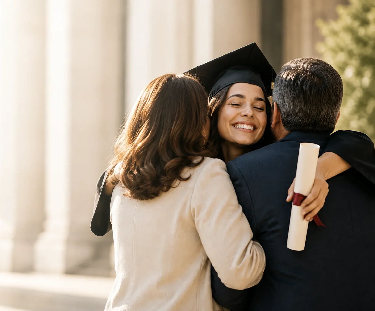 Familia celebrando la graduación de una hija