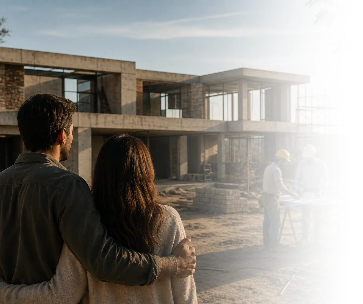 Pareja observando la construcción de su casa